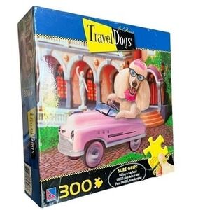 Poodle Puzzle Sure-Grip 300 Pieces Anthropomorphic Dog Driving Car Travel Dogs